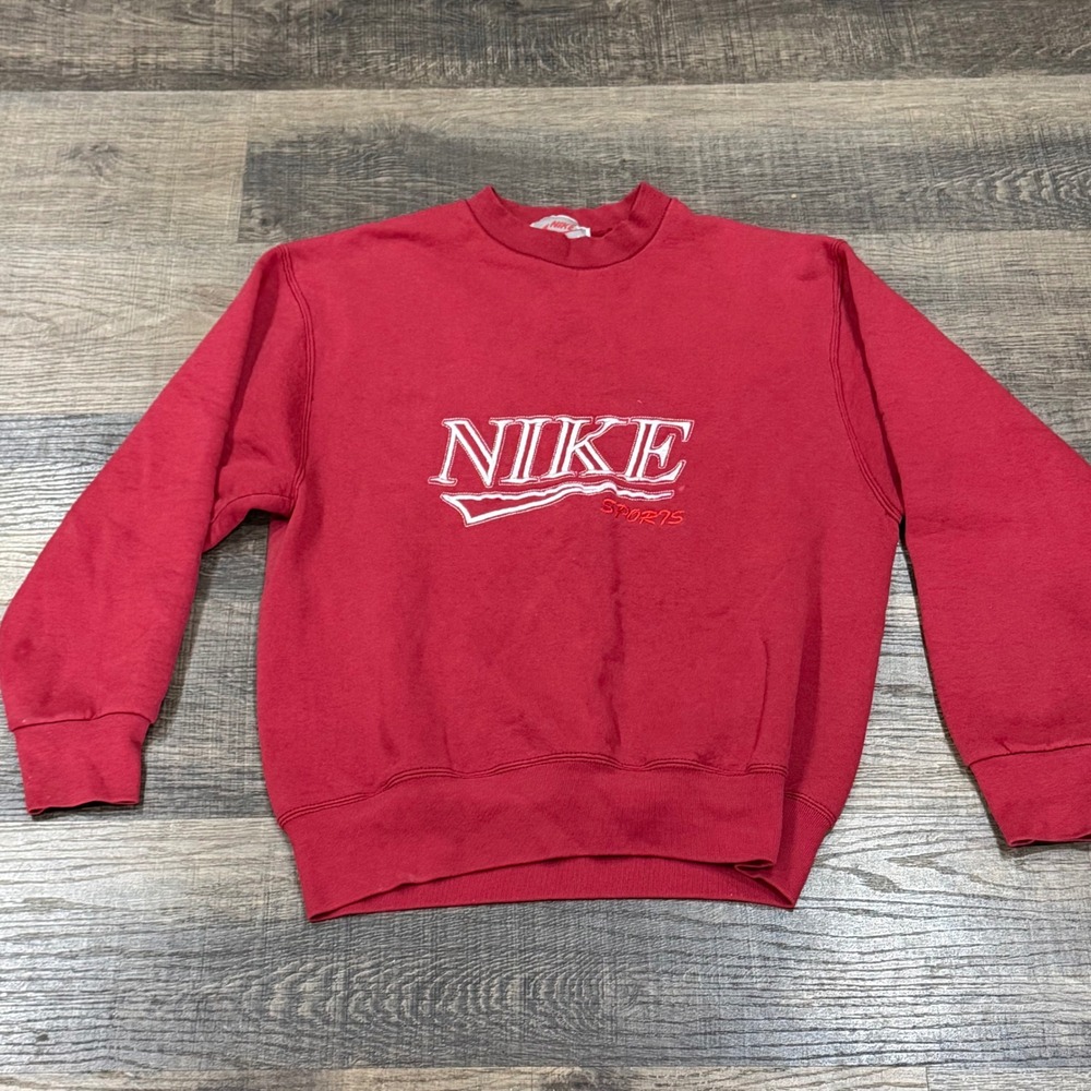 Vintage Nike Sports Sweatshirt Red Embroidered Crewneck Spellout USA Large 90s